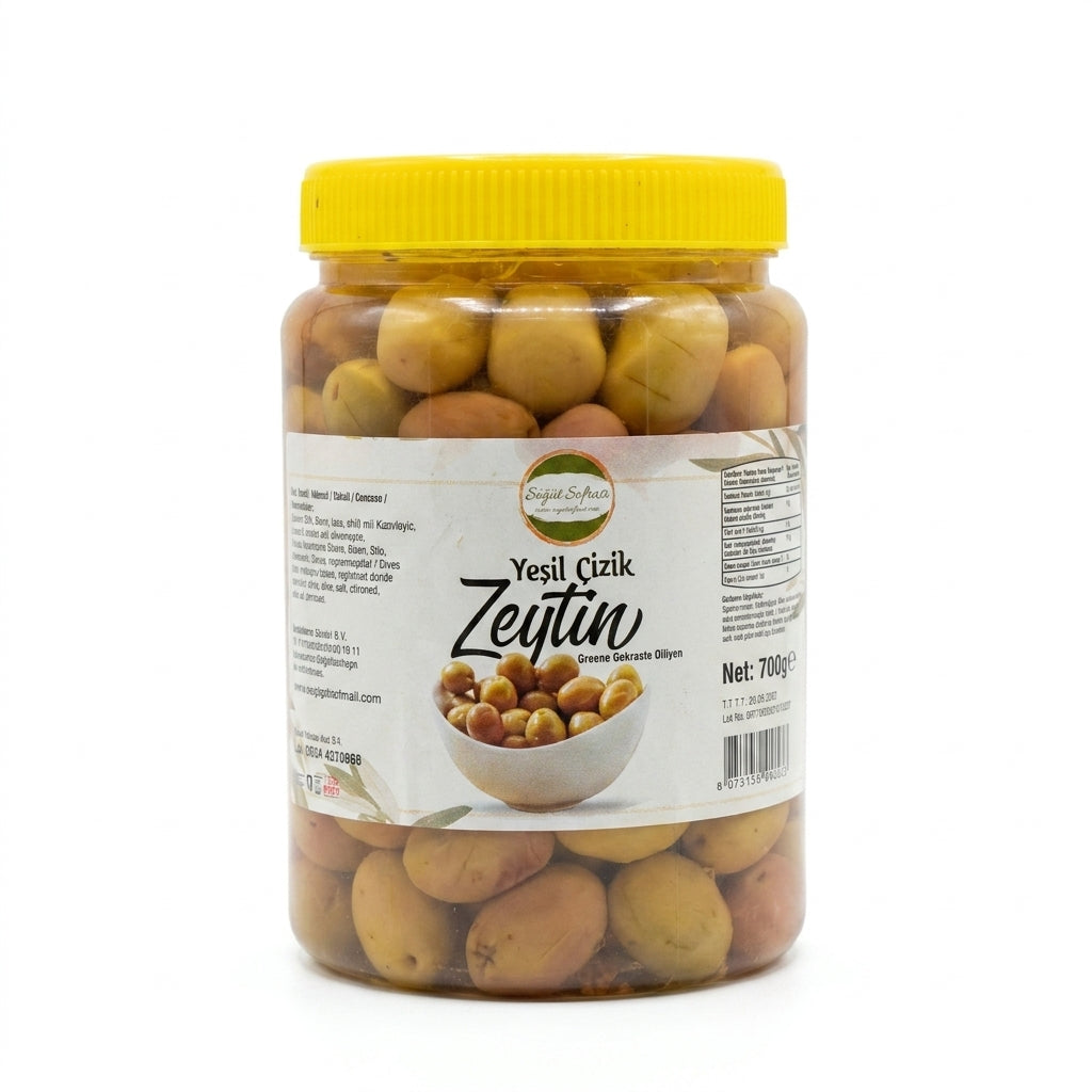 Söğüt Sofrası Yeşil Çizik Zeytin (Groene Gekraste Olijven) - 700g