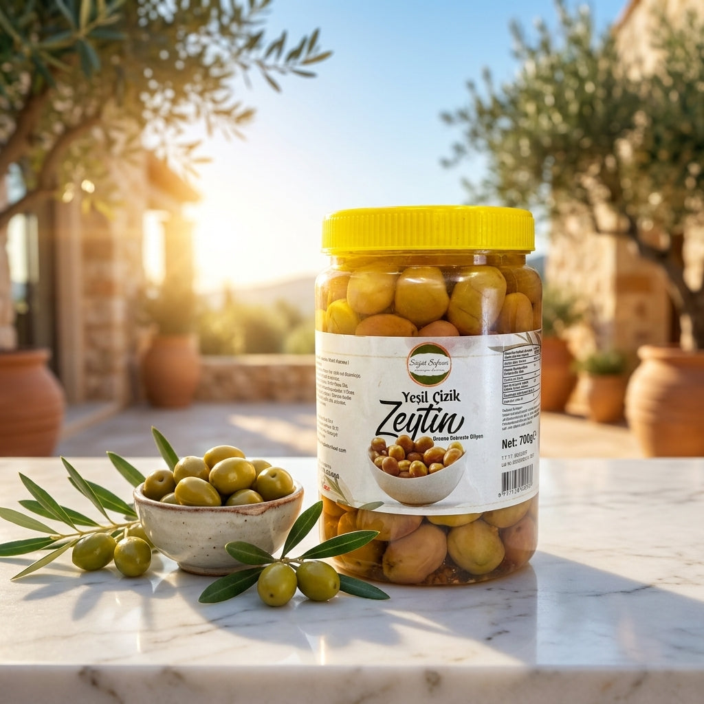 Söğüt Sofrası Yeşil Çizik Zeytin (Groene Gekraste Olijven) - 700g